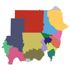 Obraz premium Sudan map. Map of Sudan in administrative states regions in multicolor