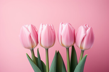 Naklejka premium Frame with bouquet of Pink Tulips Flowers, Mother s Day, 8 March, anniversary, pink background. Empty Space