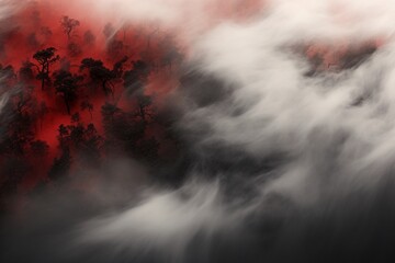 Mystic Atmosphere: Red and Grey Fog Spreads in Erie Background Wallpaper