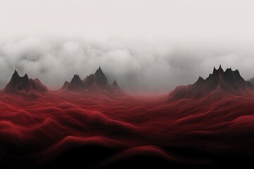 Mystic Atmosphere: Red and Grey Fog Spreads in Erie Background Wallpaper - obrazy, fototapety, plakaty