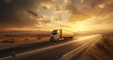 White blank truck on a highway in the desert