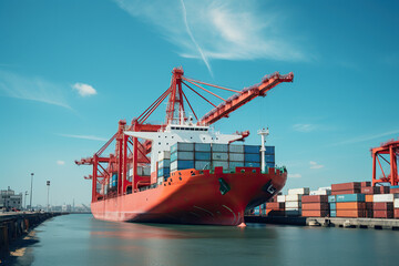 Naklejka premium transport and logistics of truk container cargo ship in harbor. 3d rendering and illustration.