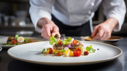 Obraz na płótnie Canvas A Chef Preparing a Delicious Dish on a Plate