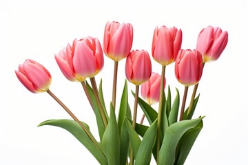 Fototapeta premium Bouquet of tulips isolated on a white background, concept of spring and women's holiday March 8, birthday