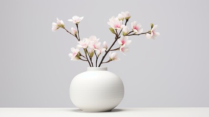 a white ceramic jar designed for flowers, in a minimalist modern style to accentuate the purity and contemporary aesthetics of floral arrangements.