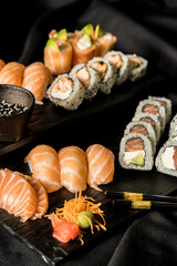 Delicious sushi rolls ready to eat