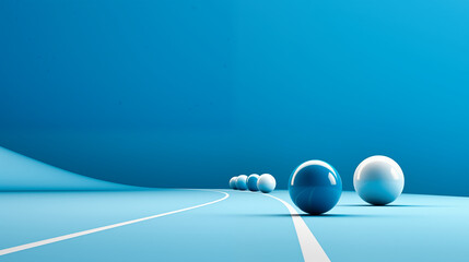3d rendering of blue balls in a row on a blue background
