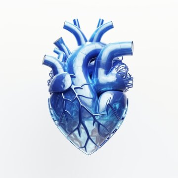 Blue Anatomical Heart 3d illustration isolated on white background