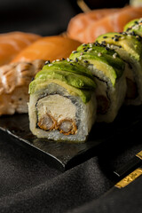 Delicious sushi rolls ready to eat