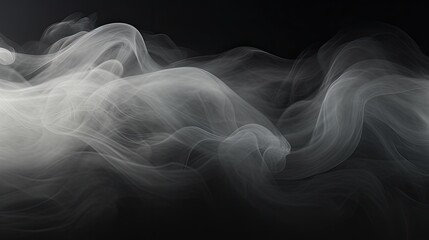 an abstract fog with a panoramic view showcasing cloudiness, mist, or smog in motion against a black background. - obrazy, fototapety, plakaty