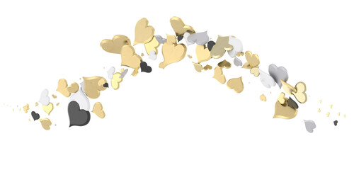 colorful flying hearts on a blue background. 3d