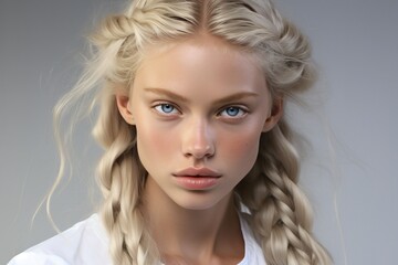 young modern nordic woman with braided blonde hair