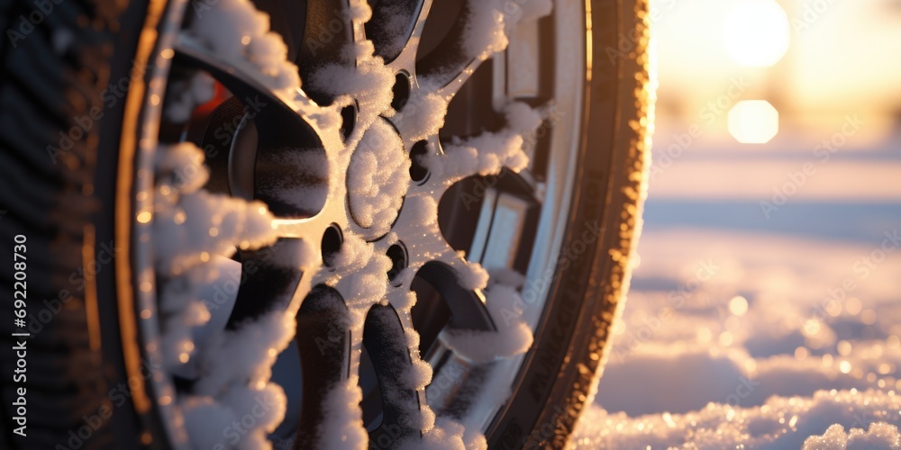 Aufkleber a close-up view of a tire covered in snow. this image can be used to depict winter driving condition