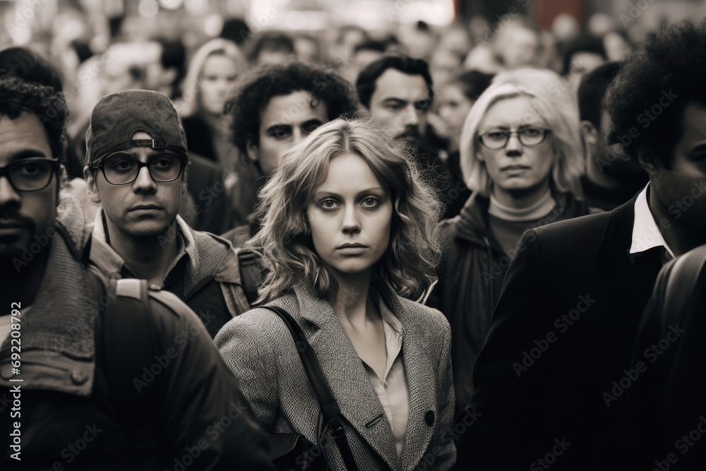 Aufkleber a gathering of individuals standing closely together in a large crowd. suitable for illustrating uni