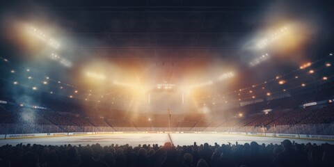 A crowded hockey stadium filled with enthusiastic fans. Perfect for sports events and team...
