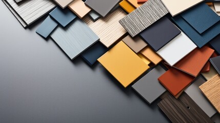 A bunch of different colored wood samples on a wall, AI - obrazy, fototapety, plakaty
