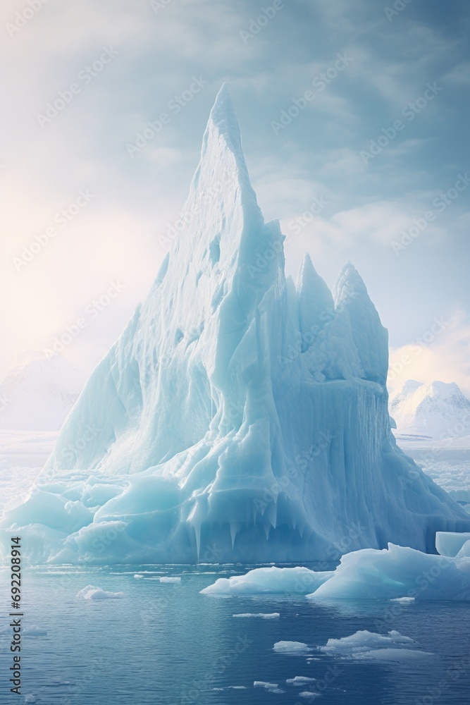 Poster a massive iceberg floating in the middle of a body of water. perfect for nature-themed projects or c
