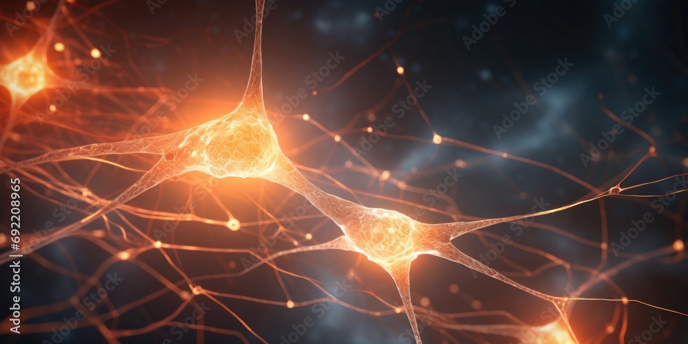 Poster A detailed close-up image of interconnected neurons. This image can be used to illustrate concepts related to neuroscience, brain function, and cellular biology