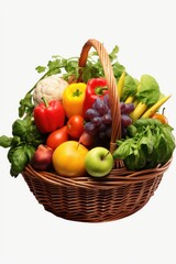 A basket filled with a variety of fresh fruits and vegetables. Perfect for healthy eating or showcasing farm-fresh produce