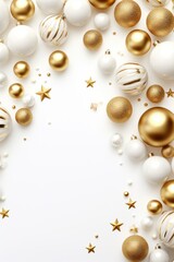 A festive white and gold Christmas background adorned with beautiful ornaments. Perfect for adding a touch of elegance to your holiday designs