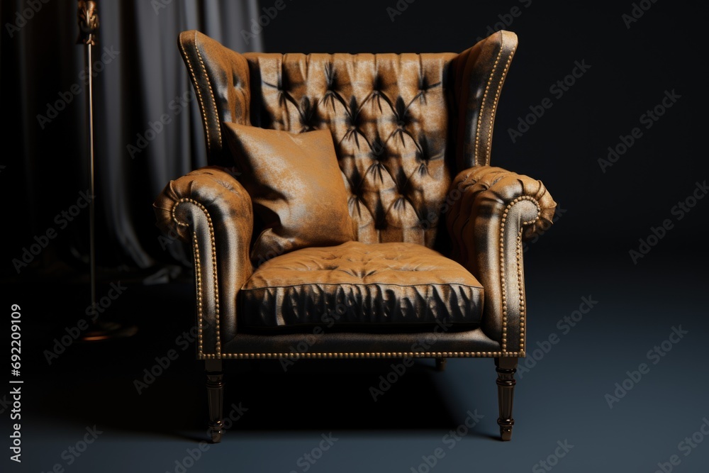 Poster a comfortable chair with a soft pillow and a warm lamp. perfect for creating a cozy and inviting atm