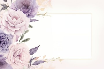 Obraz premium Sophisticated wedding invitation bordered with watercolor English garden roses in pastel lavender and white tones with copy space