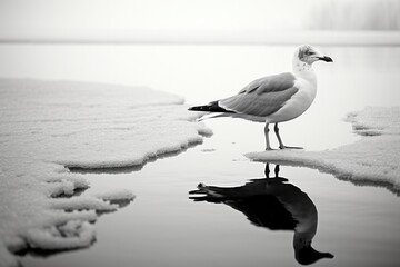 Obraz premium A seagull standing on the edge of a body of water. Perfect for nature and wildlife themes