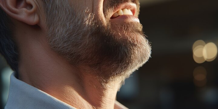 A close-up photograph of a man with a beard. This image can be used to portray masculinity, facial hair trends, or as a portrait of a stylish man