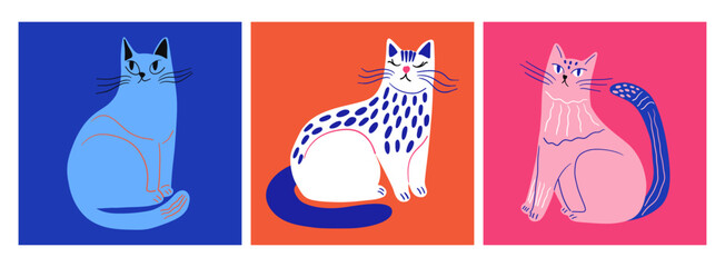 Abstract cats set. Cartoon hand drawn cat collection naive art style for print, card, posters template. Vector illustration © Екатерина Заносиенко