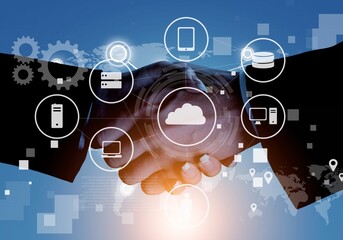 Cloud computing. Business communication handshake