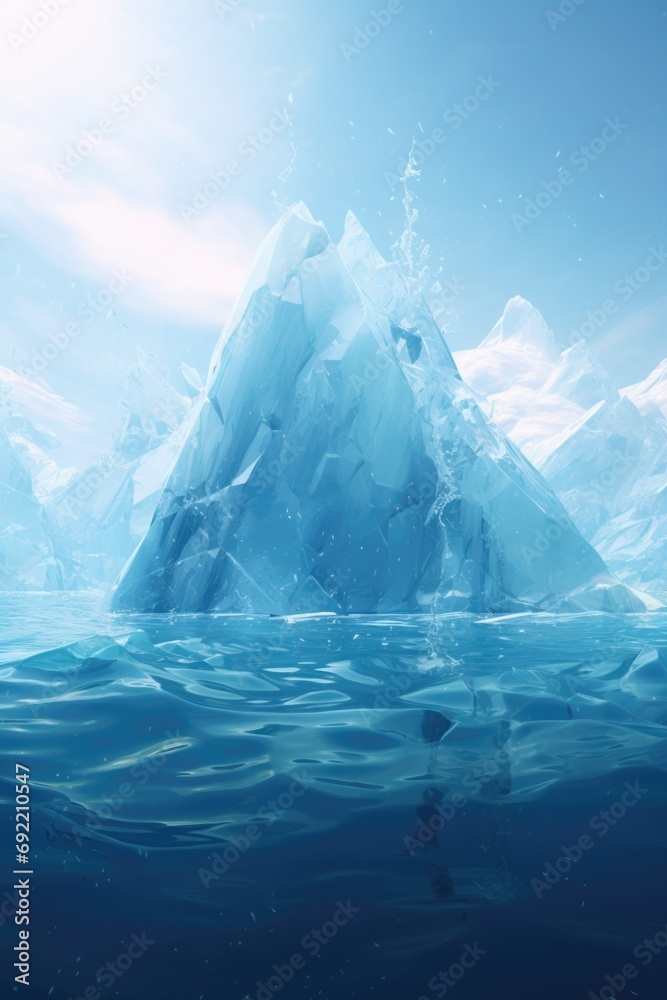 Poster an iceberg floating in the middle of a body of water. can be used to depict the beauty and vastness 