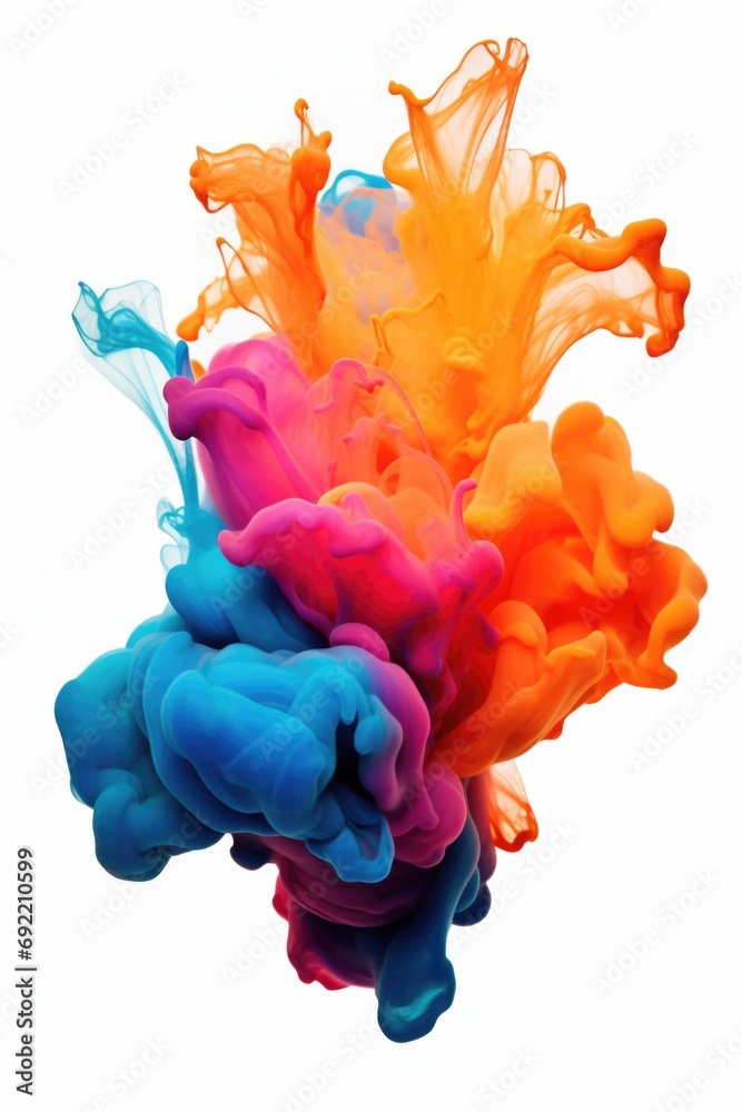 Poster a vibrant image capturing a bunch of colored ink suspended in the air. perfect for creative projects