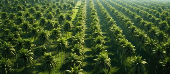 Arial view of palm plantation at east asia. Copy space image. Place for adding text or design
