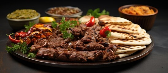 Arabic grilled arabic food dishes kebab dolma mansaf shawarma Turkish and Arabic Traditional...