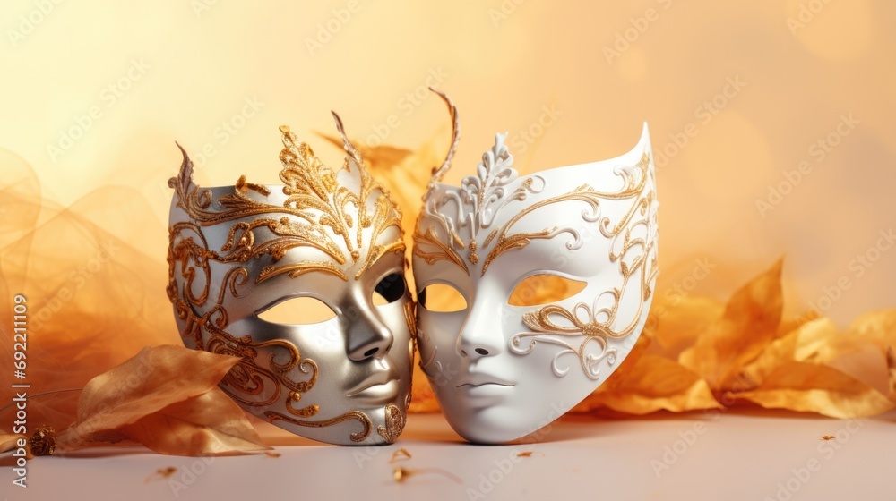 Poster two masks sitting side by side. this image can be used for various purposes