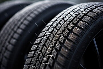 A close-up view of a tire on the ground. This image can be used to depict transportation, automotive industry, or a flat tire situation