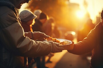 A group of people holding plates of food. Perfect for catering events and family gatherings