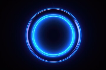 Blue neon ring on a black background. Can be used for futuristic and technological designs - obrazy, fototapety, plakaty