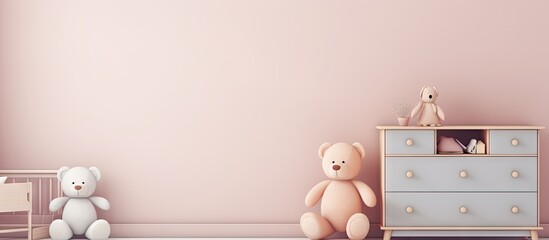Baby s bedroom with commode and bear Pastel colors empty room. Copy space image. Place for adding text or design