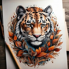 tiger head vector illustration Generative Ai