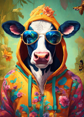 Vaca con gafas y chaqueta