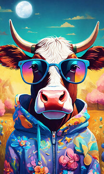 Vaca con gafas y chaqueta