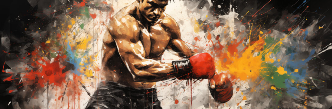 the fight sport colour splash with colors on black background Generative AI