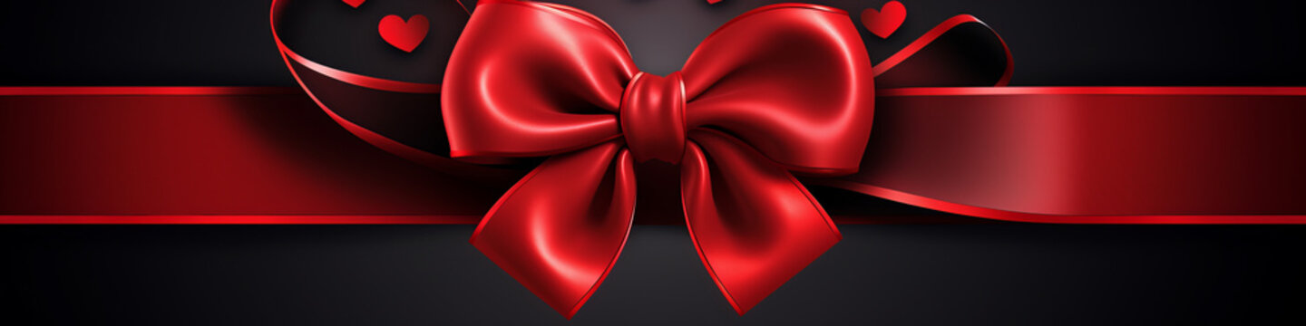 An image of valentine day greetings with a heart and red satin bow, in the style of Valentines day celebrations