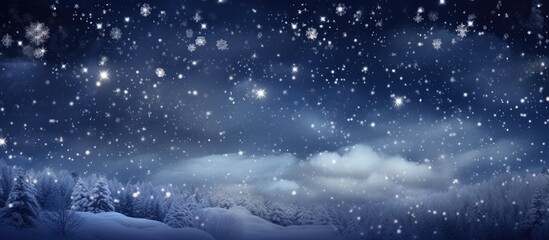 beautiful flying heavy snow on a black background of the night sky. Copy space image. Place for adding text or design