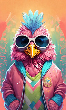 Pollito con gafas y chaqueta