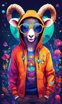 Carnero con gafas y chaqueta