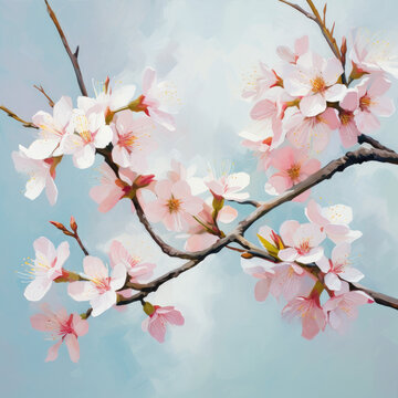 Blooming spring branch element s, blossom, flowering trees, pastel spring summer