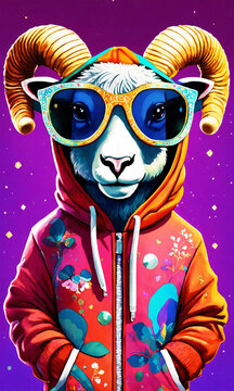 Carnero con gafas y chaqueta