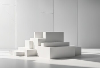 Abstract minimalistic scene with geometric forms podium on white background with shadows product